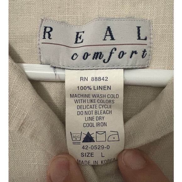 Real Comfort Size Large Linen Long Sleeve Button Front Shirt - Picture 2 of 4